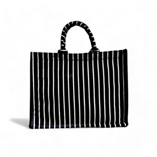 Book Tote Bag - B&W Stripe